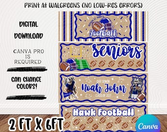 Football Banner Template | Senior  | Editable Canva | Touchdown | Walgreens 2x6 Printable | Instant Download