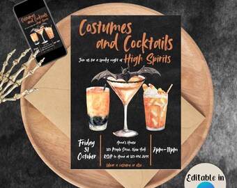 Halloween Party Invite | Costumes & Cocktails | Spooky Drinks | Digital Download | Canva