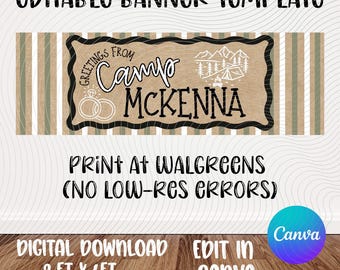 Bachelorette Banner Vorlage | Lagersbach | Camping Thema | Junggesellinnenabschied | Bearbeitbares Canva Design (Digitaler Download)