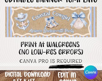 Bachelorette Banner Template | Coastal Cowgirl | Western | Beach | Bachelorette Party | Editable Canva Design (Digital Download)