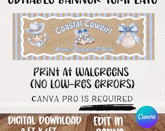 Bachelorette Banner Template | Coastal Cowgirl | Western | Beach | Bachelorette Party | Editable Canva Design (Digital Download)