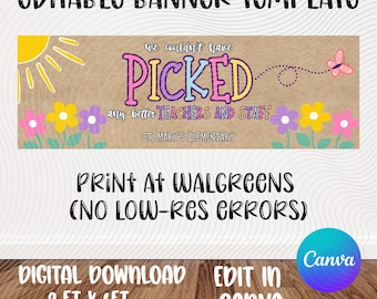 Banner Vorlage für die Wertschätzung des Lehrers | Blumen | Schulgirlande | Leinwand Design