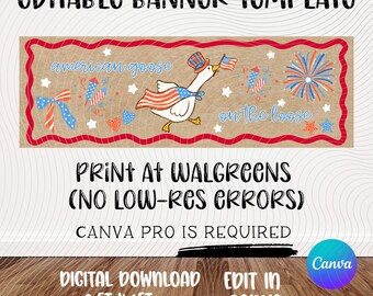 4th of July Banner Template | Editable Canva Design | Patriotic | Independence Day | Silly Goose
