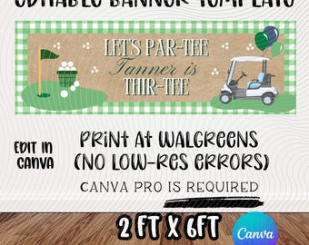 Birthday Banner Template | Golf Theme | Lets Partee | Party Banner |Editable Canva Design (Digital Download)