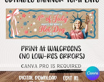 4th of July Hot Dog Banner Template | Editable Canva Design | Patriotic | Independence Day