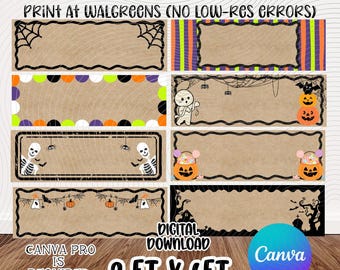 Halloween Banner Bundle | Editable Borders  | Editable Canva Templates | Walgreens 2x6 Printable | Instant Download