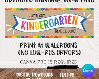 Kindergarten Banner | Preschool Graduation Banner Template | Walgreens 2x6 (Digital Download)