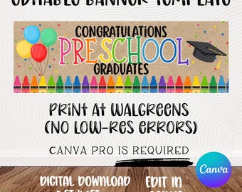 Preschool Graduation Banner Template | Crayon Design | Walgreens 2x6 (Digital Download)