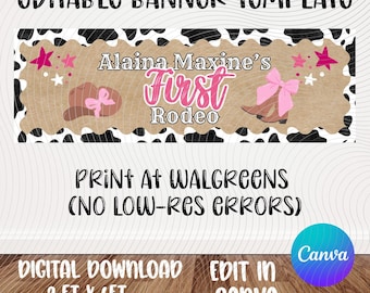 Erste Rodeo Vorlage | Erster Geburtstag | Party Banner | Bearbeitbares Canva Design (Digitaler Download)