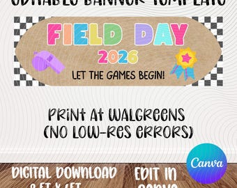 Schule Banner Vorlage | Feldtag | Letzter Tag | Bearbeitbares Canva Design (Digitaler Download)