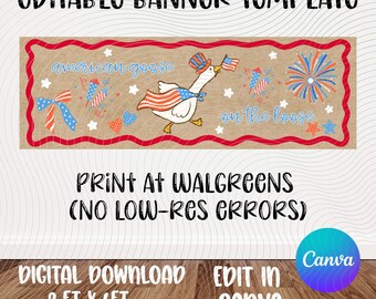4 juli-bannermall | Redigerbar Canva-design | Patriotisk | Självständighetsdagen | Silly Goose