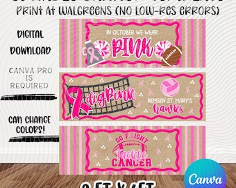 Pink Out Banner Template | Breast Cancer | Editable Canva | Sports | Walgreens 2x6 Printable | Instant Download