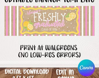 Modello di banner per la laurea / Neolaureato / Tema limone / Design modificabile su Canva (Download digitale)