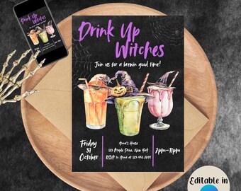 Halloween Invite | Drink Up Witches | Spooky | Digital Download | Canva