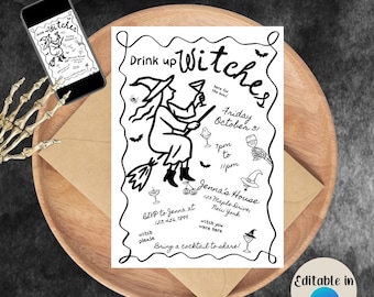 Halloween Party Invite | Drink Up Witches | Digital Download | Canva