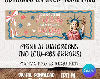 4th of July Hot Dog Banner Template | Editable Canva Design | Patriotic | Independence Day
