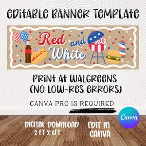 4th of July Banner Template | Editable Canva Design | Patriotic | BBQ | Independence Day | Barbeque