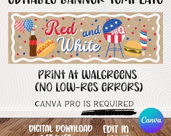 4th of July Banner Template | Editable Canva Design | Patriotic | BBQ | Independence Day | Barbeque