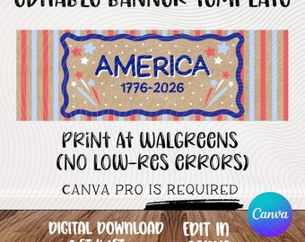 4th of July Banner Template | Editable Canva Design | Patriotic | Independence Day | America