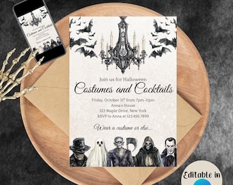 Halloween Party Invite | Costumes & Cocktails | Canva | Digital Download