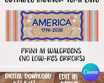 4th of July Banner Template | Editable Canva Design | Patriotic | Independence Day | America