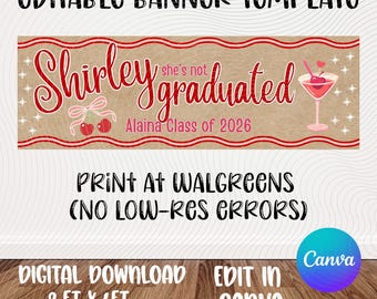 Graduierung Banner Vorlage | Shirley Graduated| Shirley Temple Theme Grad | Bearbeitbares Canva Design (Digitaler Download)