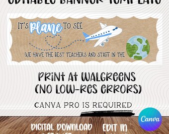 Teacher Appreciation | School Template | Teacher Banner | Plane | World (Digital Download)