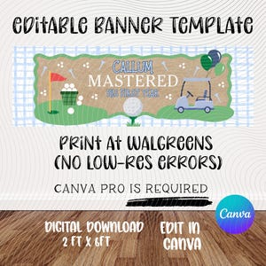 Mastered First Year Template | Golf Theme | First Birthday | Party Banner |Editable Canva Design