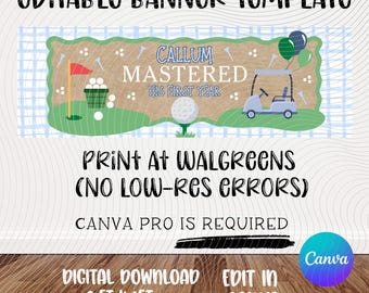Mastered First Year Template | Golf Theme | First Birthday | Party Banner |Editable Canva Design