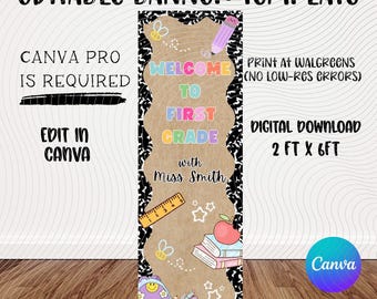 Editable First Grade Banner Template | Welcome Back Classroom Sign (Digital Download)