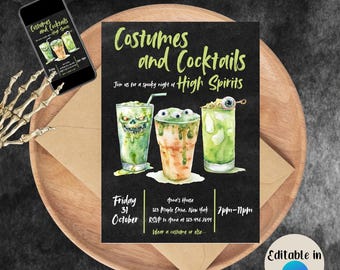 Halloween Party Invite | Costumes & Cocktails | Spooky Drinks | Canva Edit |