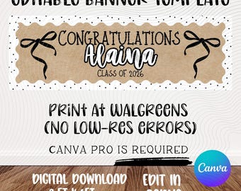 Graduation Banner Template | Black Bows| Editable Canva Design (Digital Download)