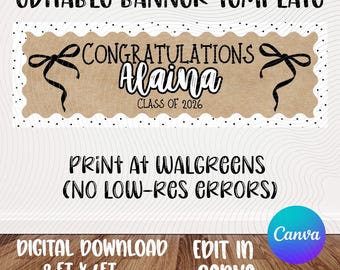 Graduierung Banner Vorlage | Schwarze Bögen | Bearbeitbares Canva Design (Digitaler Download)