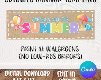 Schule Banner Vorlage | Schule ist aus | Letzter Schultag | Sommerpause | Bearbeitbares Canva Design