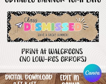 Schule Banner Vorlage | Klasse gekündigt Letzter Schultag | Bearbeitbares Canva Design (Digitaler Download)