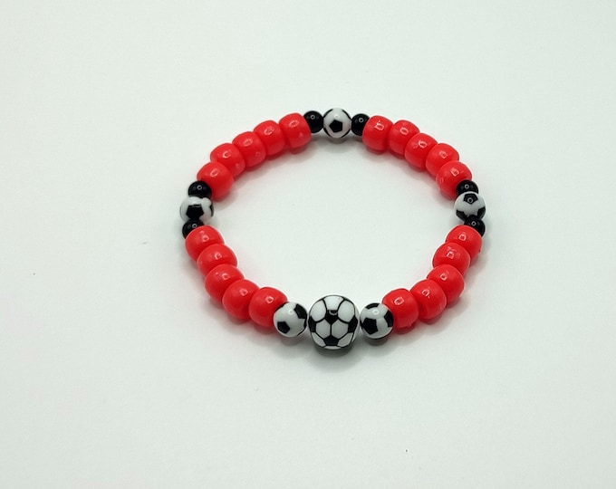 Sports Themed Plastic Beaded Bracelet With Football Charm and Spacers.