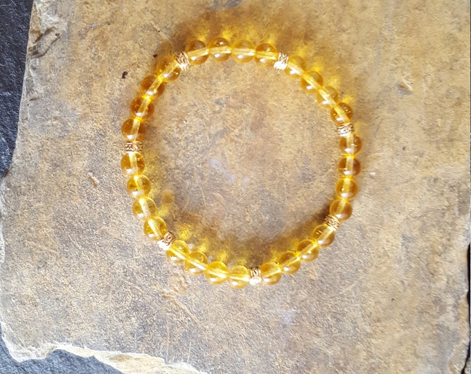 Citrine Genuine Semi-Precious Gemstone Bracelet With Tibetan Gold Spacer
