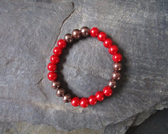 Red & Mocha Glass Pearl Bead Bracelet