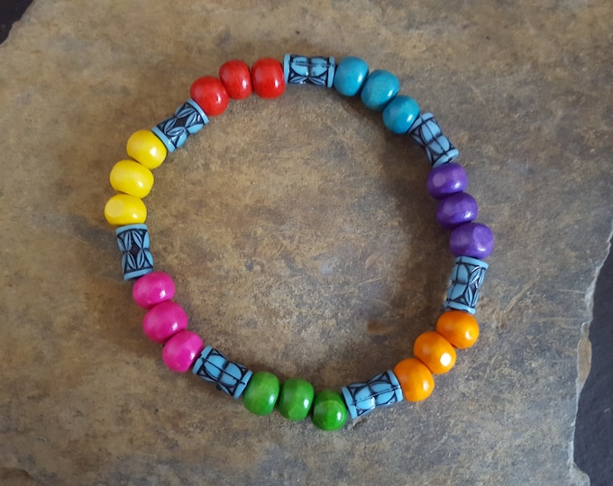 Rainbow Wooden Unisex Bead Bracelet