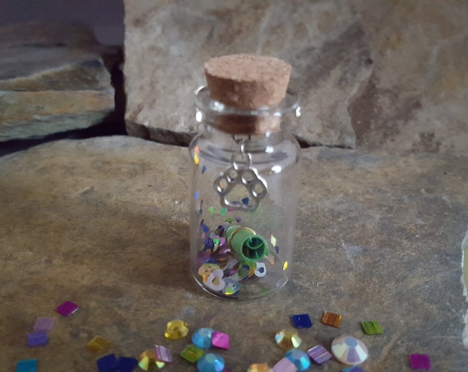 Message in a Bottle with Silver Dog Paw Charm