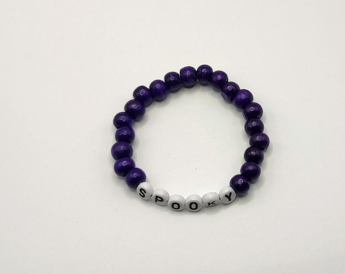 Purple Spooky Wooden Beaded Bracelet.