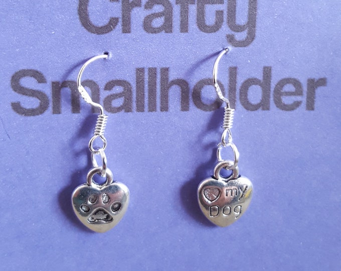 Love My Dog Heart Earrings - Pair