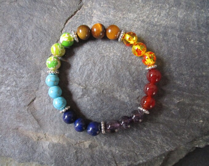 Chakra Bracelet With Tibetan Silver Spacer Beads