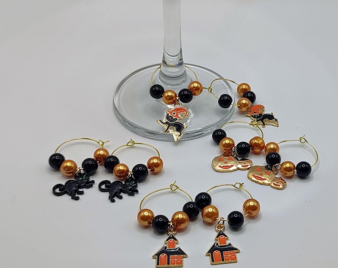 Halloween Wine Glass Charms Set of 8 Black and Orange