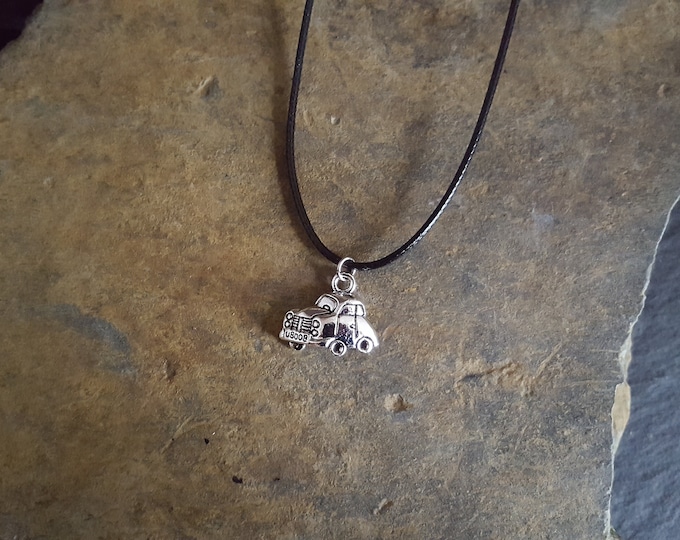VW Beetle Charm Black Cord Necklace