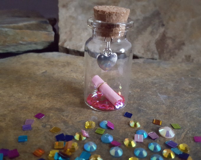 Message in a Bottle with Silver Heart Charm