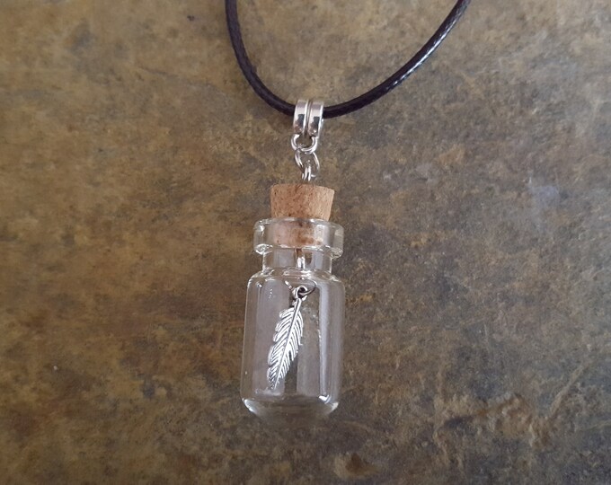 Bottle Necklace with Silver Feather Charm