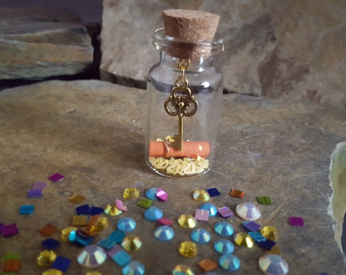 Message in a Bottle with Gold Key Charm