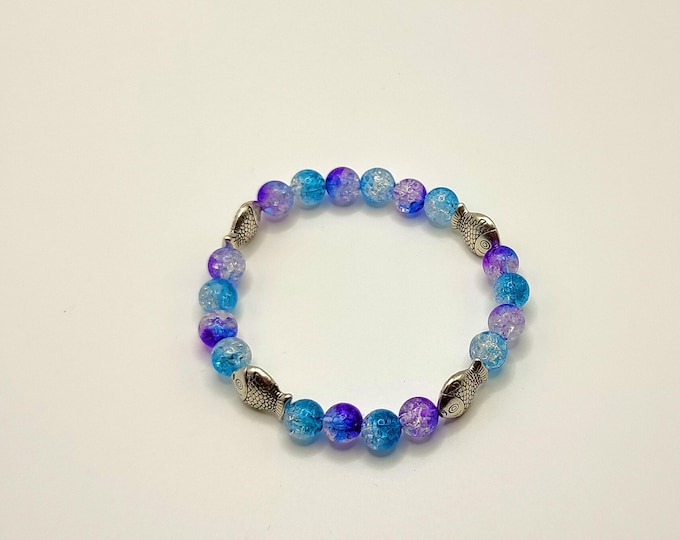 Ocean Themed Beaded Bracelet With Tibetan Silver Fish Spacers.