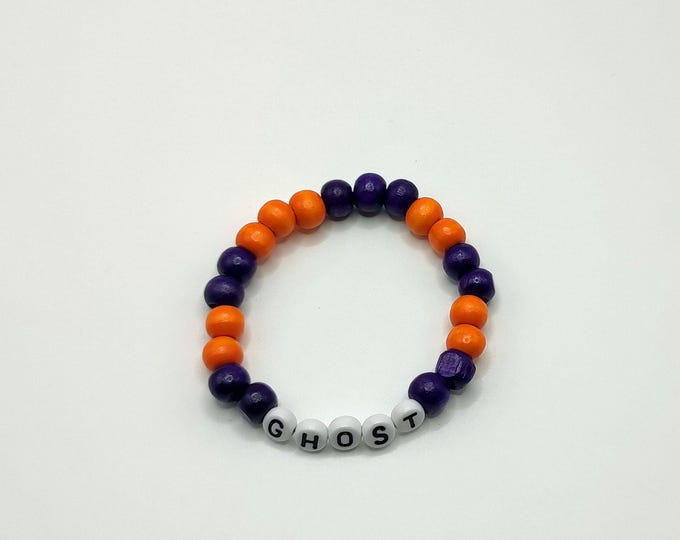 Orange And Purple Ghost Wooden Beaded Bracelet.